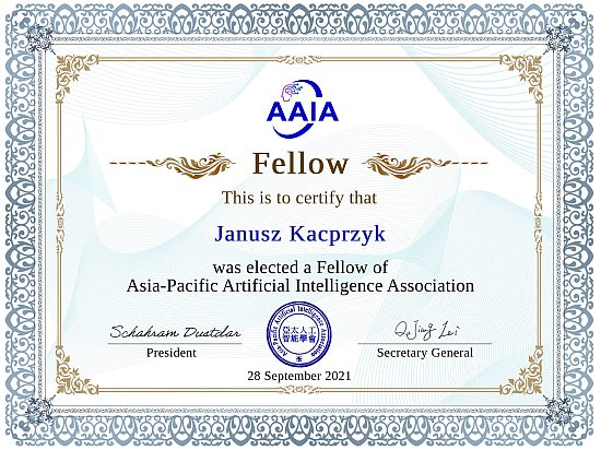 Profesor Janusz Kacprzyk wyróżniony tytułem Fellow of AAIA